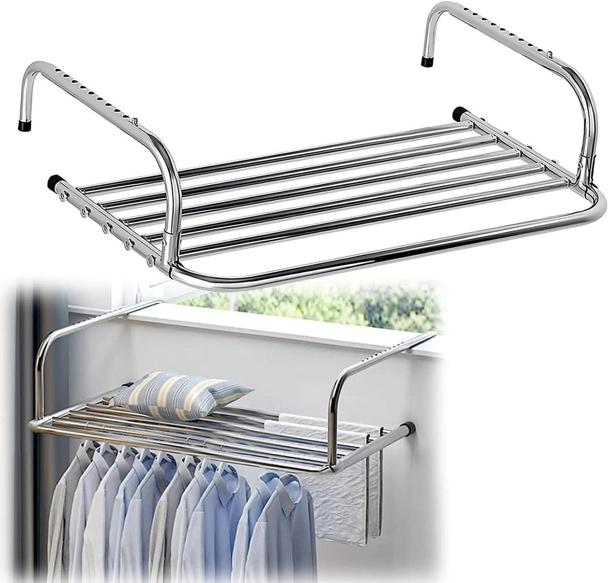 Hangende droger kledingrek met verstelbare armen, 40-80 cm, zilver