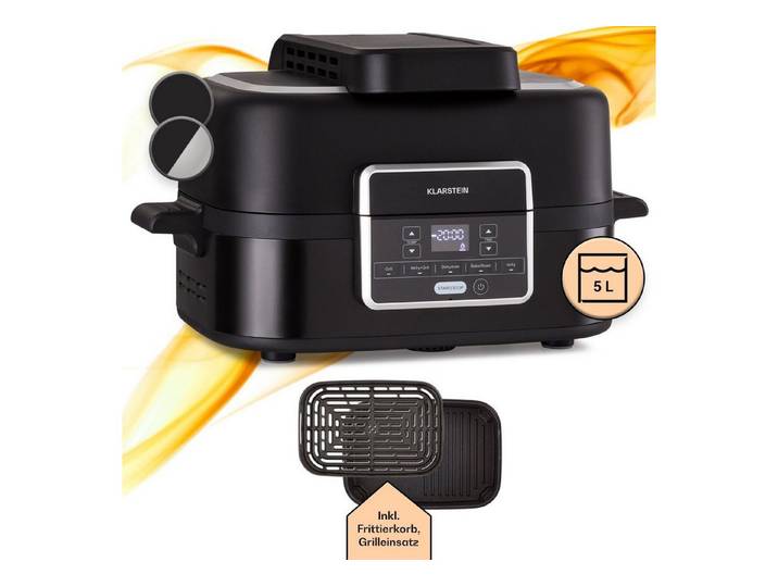 Klarstein Heißluftfritteuse, 1500 W, Fritteuse Fritteusen heissluft gesundes Frittieren ohne Öl Schwarz