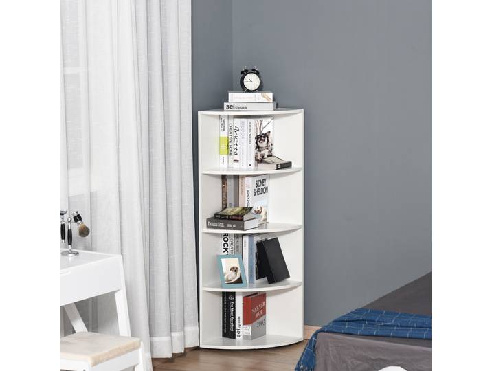 HOMCOM Étagère bibliothèque d'angle 4 étagères dim. 40L x 40l x 120H cm panneaux particules blanc