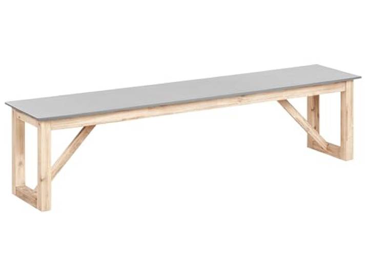 3-Sitzer Gartenbank Beton grau mit Holzbeinen 180 cm Industrie-Stil Notteri