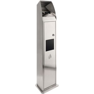 Böttcher-AG Aschenbecher silber, für Outdoor, mit Dach, 2in1, Aschenbecher & Mülleimer aus Edelstahl, 24 x 100cm, 4,5L