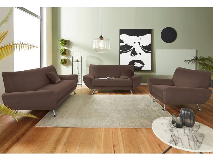Polstergarnitur HOME AFFAIRE Saltare elegant & komfortabel,, 3-2-1, bequem, Designfuss , braun (dunkelbraun), H:78cm T:82cm, Sitzmöbel-Sets, Polstergarnitur