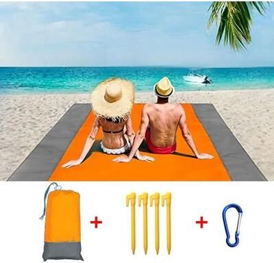 Uplifted Finds 2025 Fashion No Sand Beach Towel Mat Waterproof Oversized Pocket Picnic Camping Blanket orange Double Grey 200 Cm X 210 Cm