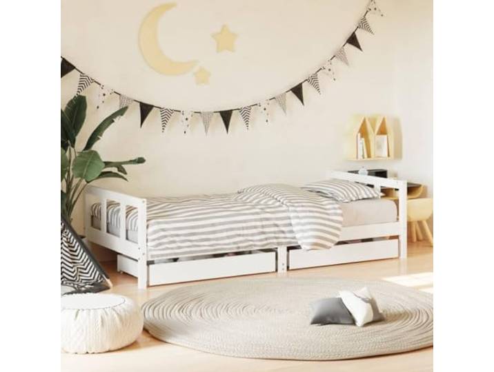 KGTKGTYER Kiefernholz Kinderbett, Massivholz Einzelbett mit Schubladen Stabiles Lattenrost-Design, Viel Stauraum für Spielzeug, Rustikale Optik