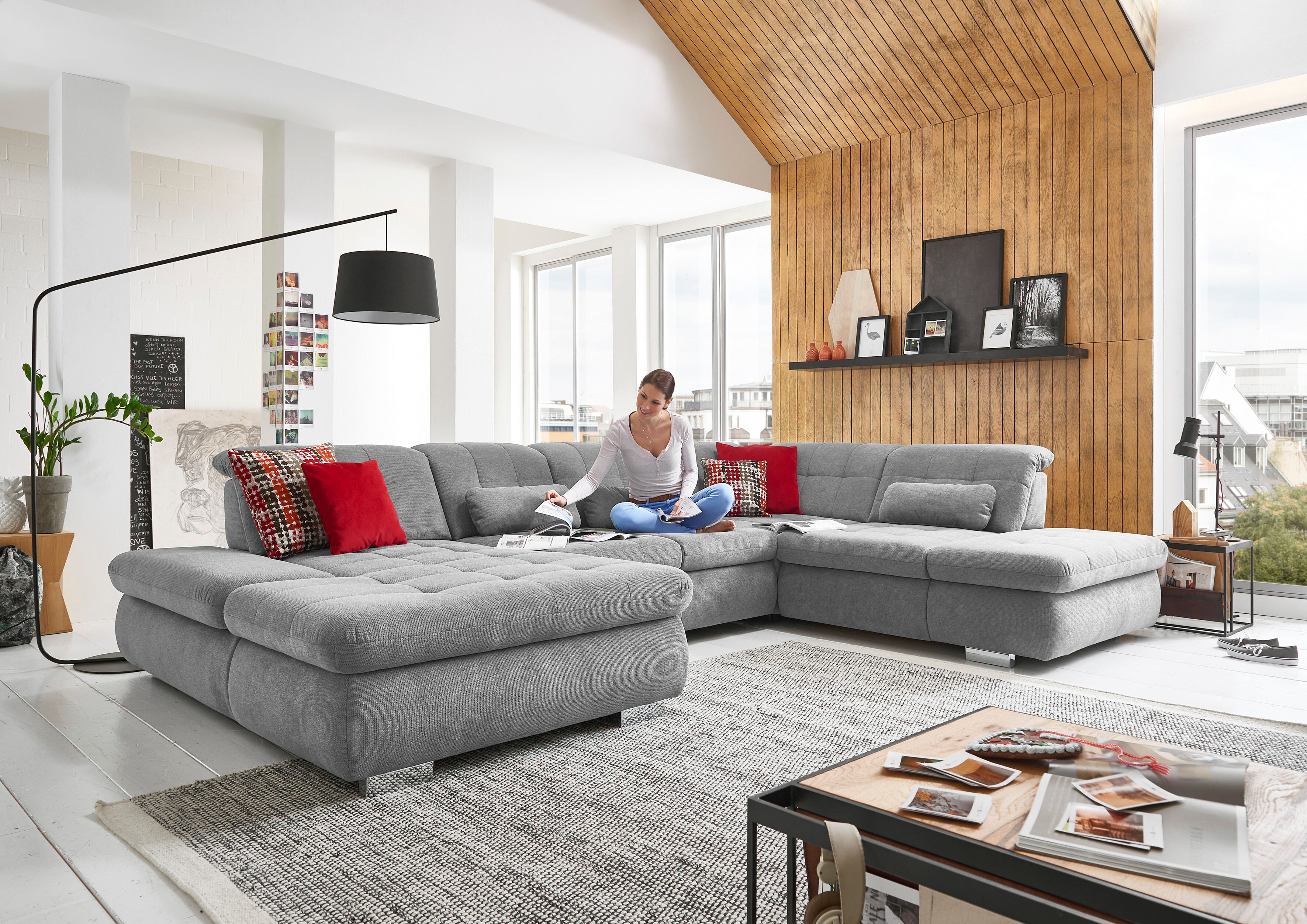 Wohnlandschaft DIE PLANBAR "MP-IN17004 U-Form, Breite 382 cm, mit Federkern-Polsterung", silber, B:382cm H:84cm T:260cm, 100% Polyester, Sofas, Wohnlandschaft, Federkern-Polsterung, wahlweise mit Funktionen