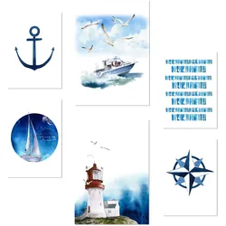 POSTER Set Mit 6 Dekoratives, Blatt Mit Marineblauer A3 & A4 Rahmenlos