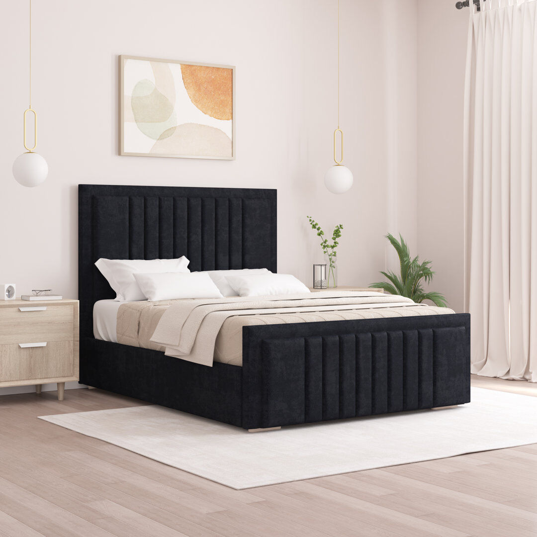 Brayden Studio Alama Upholstered Panel Bed Black Kingsize (5')