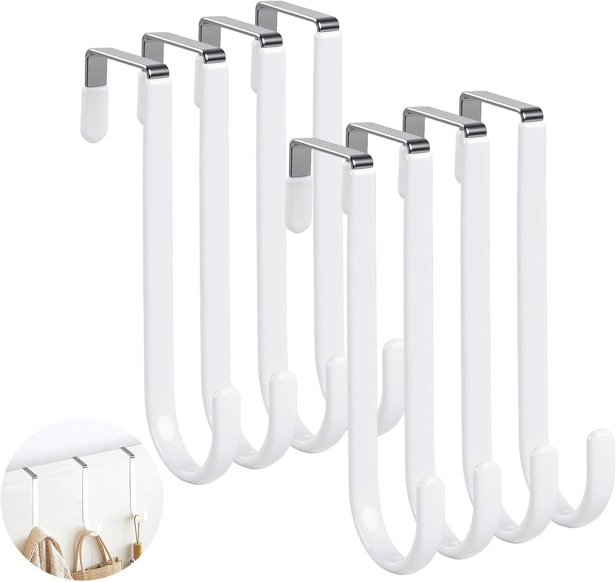 Set van 8 witte deurhaken van 12,5 cm voor handdoeken, badjassen en kleding