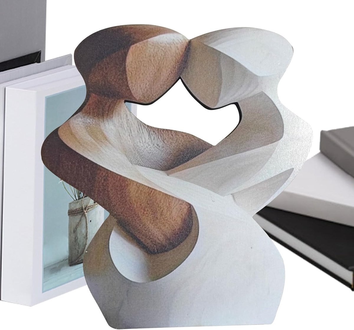 Houten Paarbeeld Abstract Kunst Woonkamer Decoratie Handgemaakt Houtkleur 36 x 164 cm