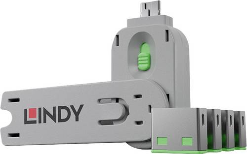 LINDY USB-A Port Schloss USB-Lock + Key 4er Set Grün inkl. 1 Schlüssel 40451