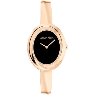 Calvin Klein "TWISTED BEZEL" Armbanduhr, Damenuhr, Edelstahlarmband, analog