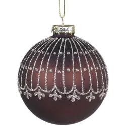 Chic Antique Weihnachtskugel mit Glitzer Streifenmuster, Ø 8 cm, antique chocolate, Streifen