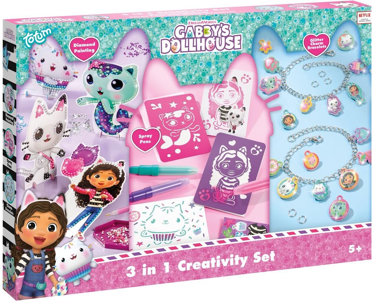 Totum: Gabby's Dollhouse - 3 In 1 Creativity Set (Diamond Painting & Charm