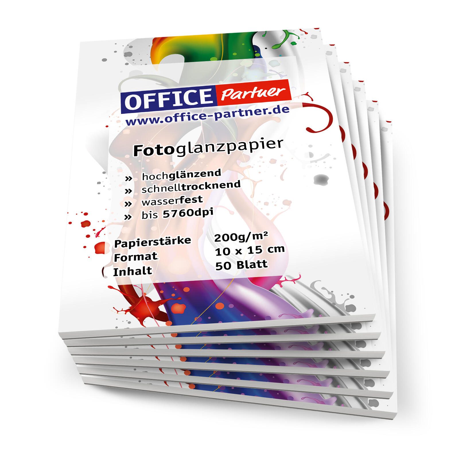OFFICE-Partner Premium Fotopapier, weiß hochglänzend - 10 x 15cm 200g/m² - 300 Blatt OP300Blatt