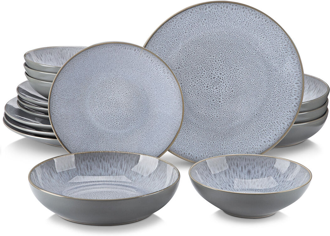 Vancasso Karsabe Dinner Service Stoneware 16-piece Combination Service Set Of Earthenware, Tableware Set In Vintage Look For 4 People Grey 16
