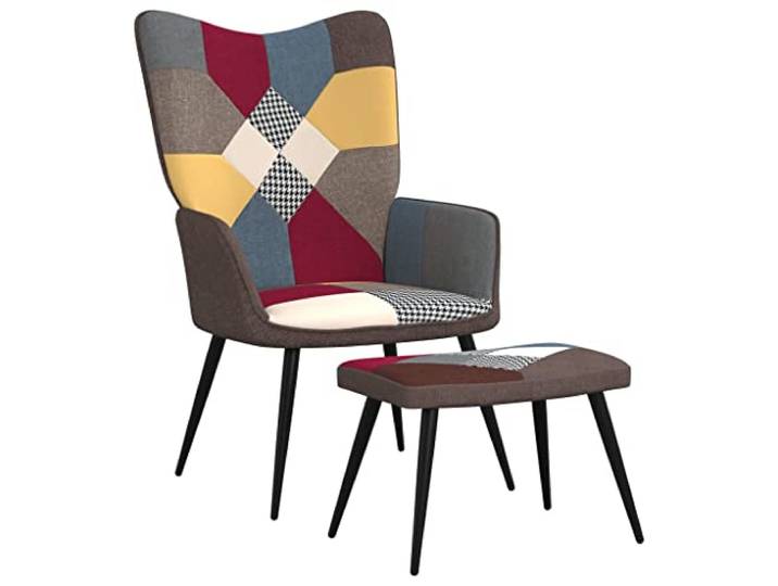 vidaXL Relaxsessel mit Hocker, Sessel mit Stahlrahmen, Relaxstuhl Polsterstuhl mit Armlehne, Fernsehsessel Polstersessel Wohnzimmer, Patchwork Stoff