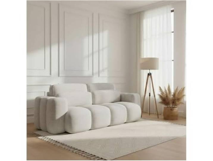 TRADA Sofa mit Schlaffunktion, Bloom, 275x90x110 cm, Weiß Mit DL-Ausklappsystem, Sitzer Wohnzimmer Sofabett mit 150x200 Liegefläche, Schlafsofa mit Bettkasten