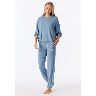 Pyjama SCHIESSER "Casual Fashion", Damen, Gr. 36, 209, graublau, Single Jersey, Obermaterial: 95% Modal, 5% Elasthan, lang, Rundhals, Homewear-Sets Pyjama, Rundhalsausschnitt, Modal-Qualität