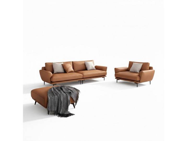 Xlmoebel Polstergarnitur Moderne braune Sofagarnitur 2+2+1 Ledersofas Couch SOFORT, (Sofagarnitur, 3-tlg., 2+2+1 Ledersofas), Hergestellt in Europa