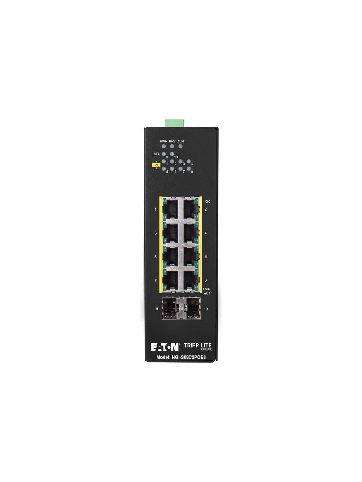 Tripp Lite Eaton series 8-Port Lite Managed Industrial Gigabit Ethernet Switch - 10/100/1000 Mbps PoE+ 30W 2 GbE SFP Slots -10° to 60°C DIN Mount