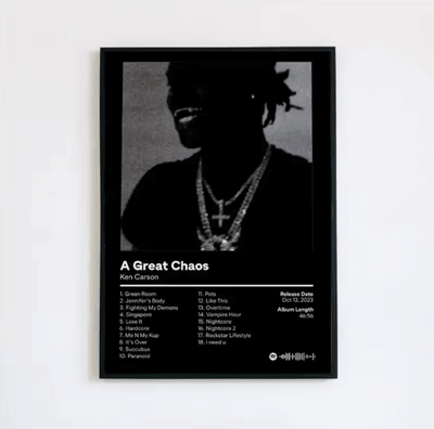 Inspire Picks Ken Carson A Great Chaos Canvas Poster Hip Hop Album Wall Art For Modern Music Decor white 50x70cm