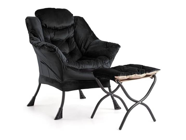 GarveeHome Lazy Chair Mit Ottomane, Großer Lounge-Sessel Akzentstuhl, Bequemer Lesesessel Mit Klappbarer Fußstütze Und Seitentasche Für Wohnzimmer, Schlafzimmer Und Büro