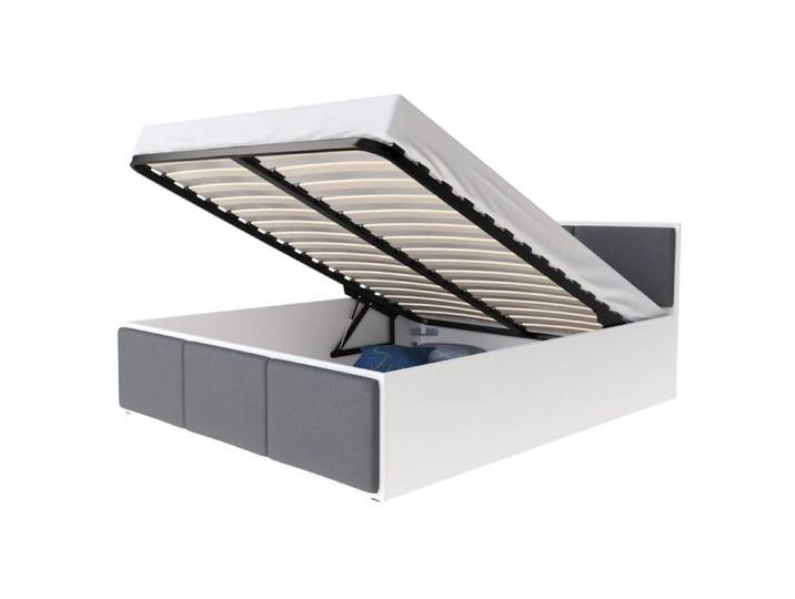 Lit coffre Panama T 160x200 - Sommier inclus Blanc - Gris foncé