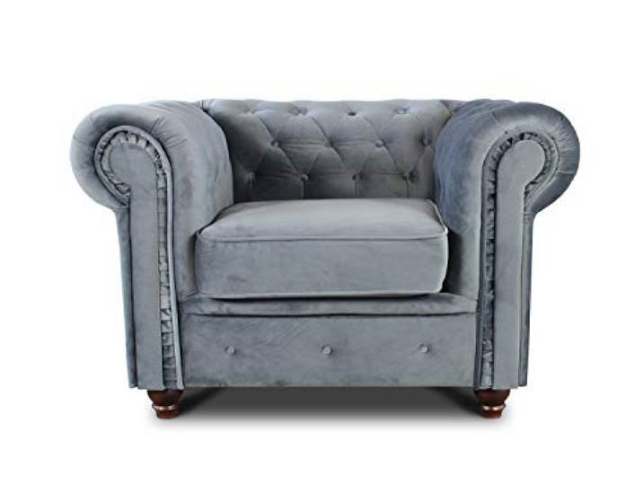 Sofnet - Sessel Chesterfield Asti (Grau, Velvet 10) Couchsessel, Loungesessel, Glamour Design, Holzfüße, bequeme Polsterung, stilvoll für Wohnzimmer