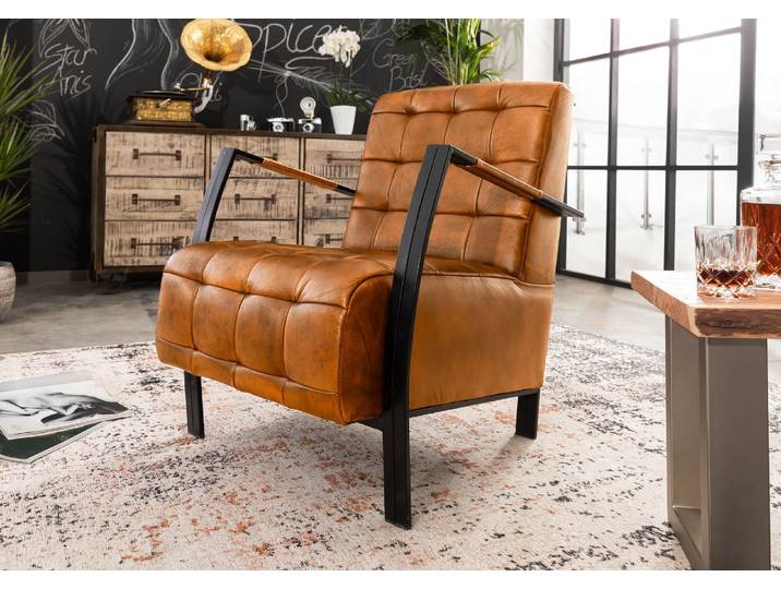 Sessel Echtleder 64x76x83 cognac IRON LABEL #13