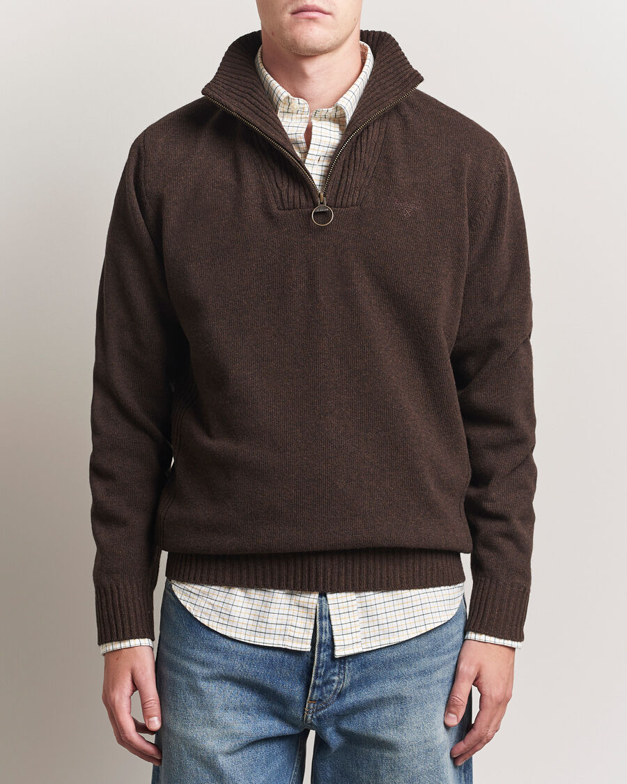 Barbour Lifestyle Essential Lambswool Half Zip Dark Oak men L Brun