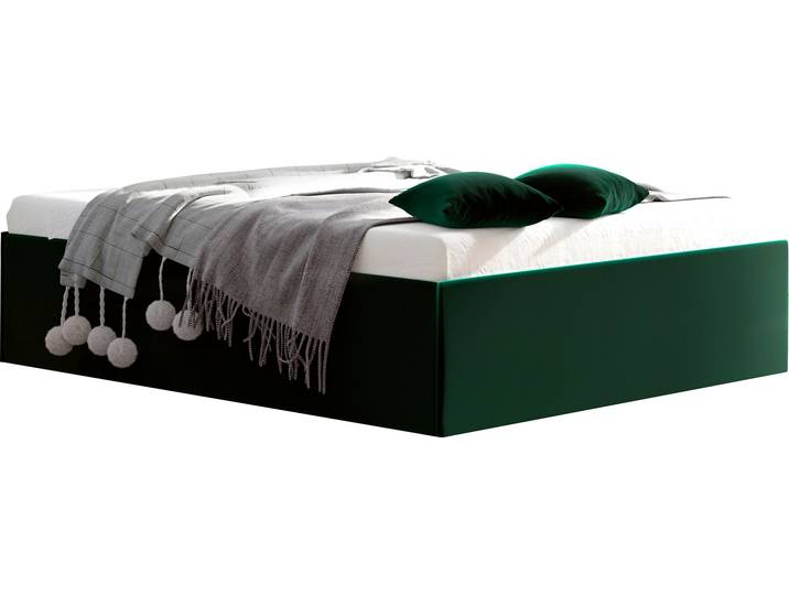 Polsterbett, Glanzvelours, Moosgrün, 205×205 cm, Ohne Kopfteil & Stauraum, WESTFALIA SCHLAFKOMFORT