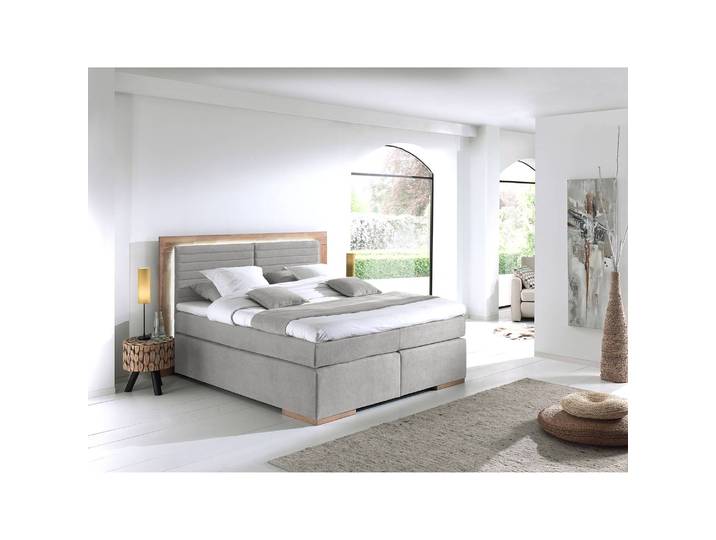 Boxspringbett Marcel I 200 x 200cm Microfaser Grau/Hellgrau Doppelmatratze H2/H3 Buche