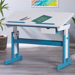 Inter Link Schreibtisch Pijii - Kiefer Massivholz - weiss/blau lackiert
