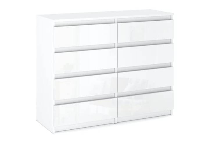MRBLS_HOME Kommode mit 8 Schubladen - Holz Sideboard 120 x 92,5 x 33,5 cm (B/H/T) - Schmale Kommode für Schlafzimmer & Flur - Regal mit Schubladen - Schrank mit Schubladen (Weiß Matt - Weiß Glanz)