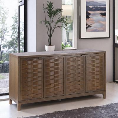 ZWYO HOSIMU "59"" Woven 4-Door Sideboard with Storage Shelves, Solid Wood Legs and Adjustable feet for Entryway, Living Room"