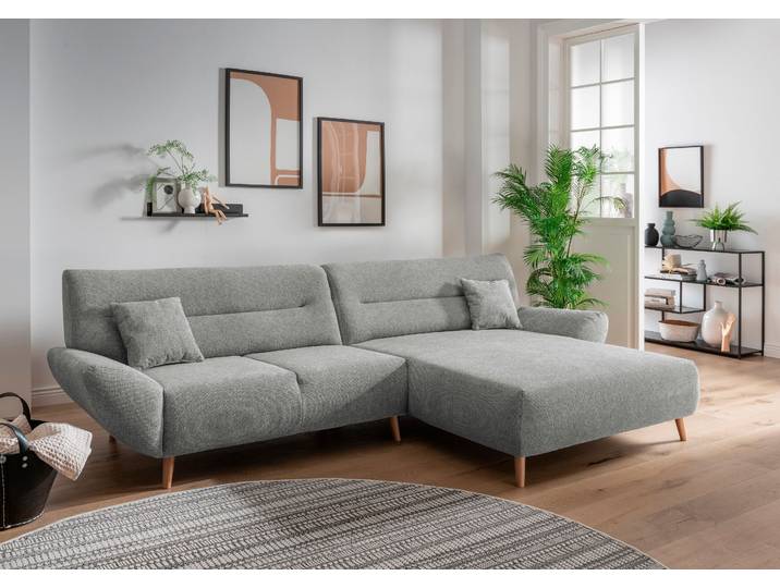 Ecksofa HOME AFFAIRE Drago, elegant und zeitlos, komfortabel, Holzfuss, L-Form, Breite 290cm , grau, B:290cm H:81cm T:166cm, 100% Polyester, Sofas, Ecksofa, frei im Raum stellbar, inkl. 2 Zierkissen