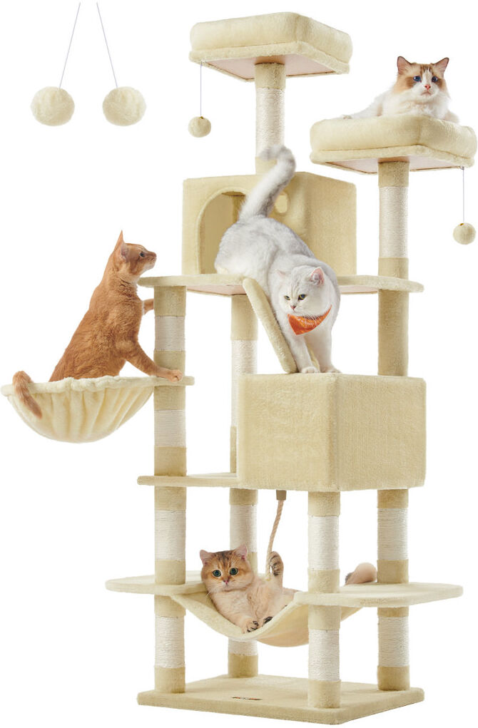 FEANDREA 168 cm H Cat Tree / Condo Beige 168cm H X 55cm W X 45cm D