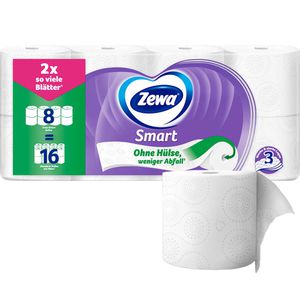 Zewa Toilettenpapier Smart, ohne Hülse, 3-lagig, Tissue, 300 Blatt, 8 Rollen