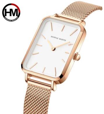 Trendy Discount Goods Rose Gold Square Women Mesh Strap Watch, Stainless Steel Case, Simple Fashion Japanese Movement Watch 1241b wff