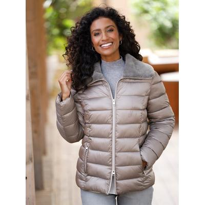 Steppjacke HEINE, Damen, Gr. 44, taupe, 55% Polyester, 45% Polyamid, Fellimitat:100% Polyester, Wattierung:100% Polyester, Jacken Steppjacke