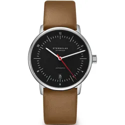 STERNGLAS - NAOS AUTOMATIK - schwarz - rot - Rindleder dunkelbraun / 38MM