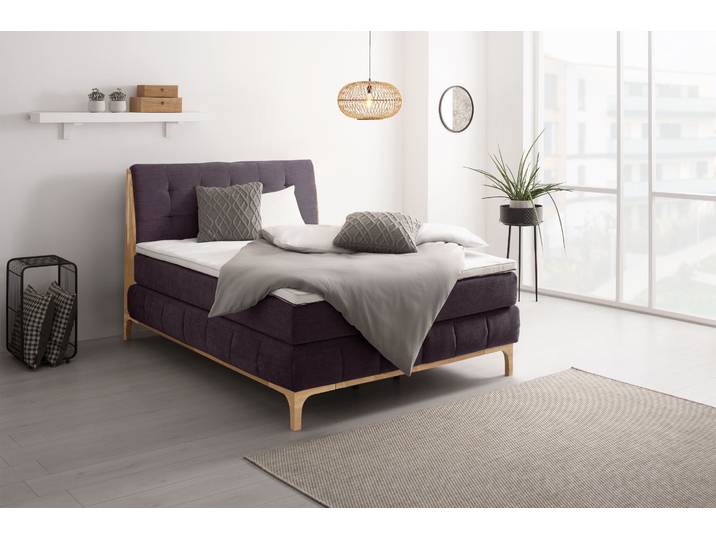 Boxspringbett GOODPRODUCT Jelle , lila, B:161cm L:216cm, Komplettbetten, Boxspringbett, zertifizierte, recycelte Bezugsstoffe, verschiedene Ausführungen