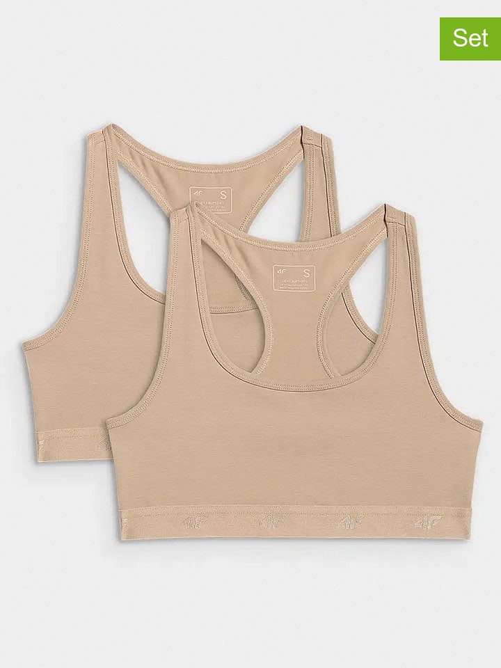 4F 2er-Set: Sport-BHs in Beige - Low - L