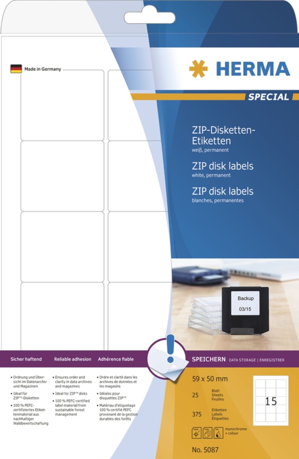 Herma 5087 ZIP-Disk-Etiketten 5.9x5.0 cm (25 Blatt (375 Etiketten))
