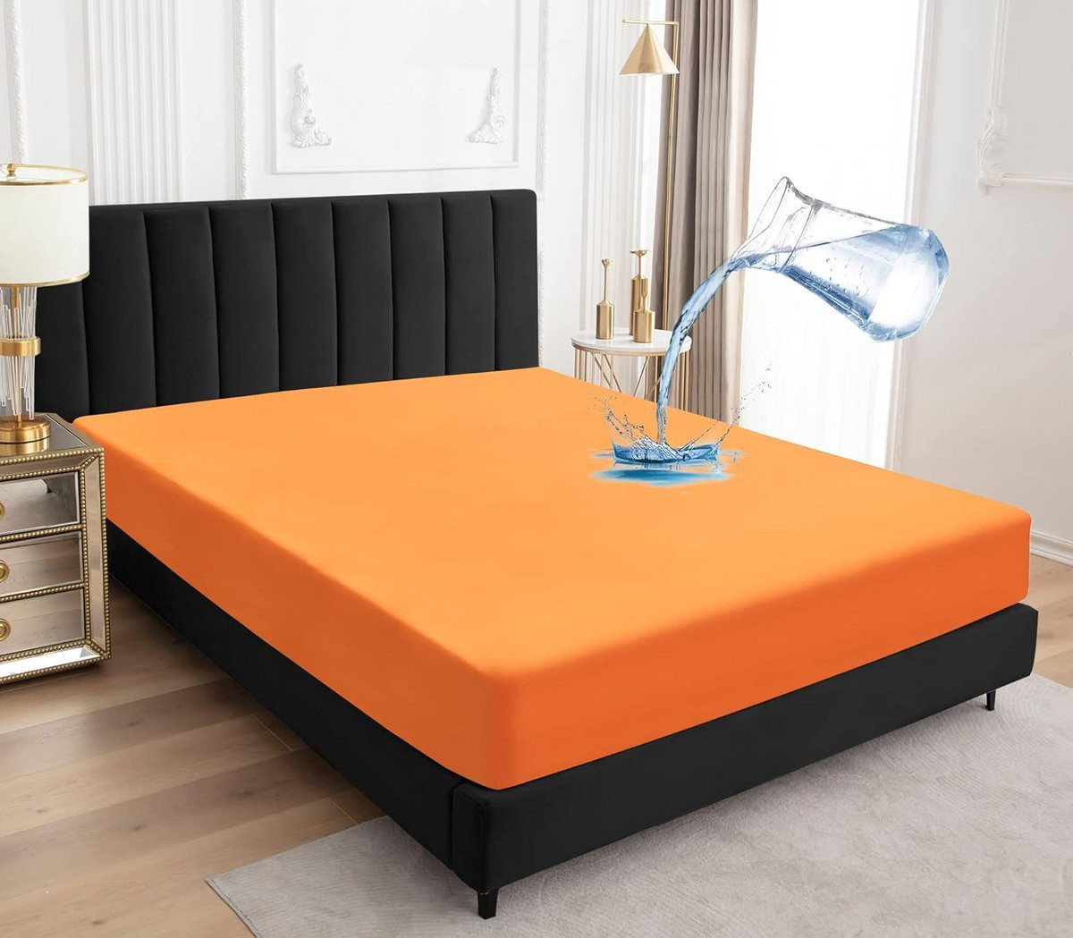 Waterdichte matrasbeschermer oranje - beschermende hoes met rubberen onderlaag - 90 x 190 cm