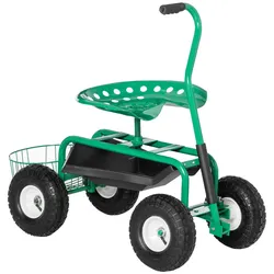 Outsunny Gartenwagen mit Rollsitz bis 150 kg steuerbar Sitzhöhe 46-59 cm Metall Gummi Grün
