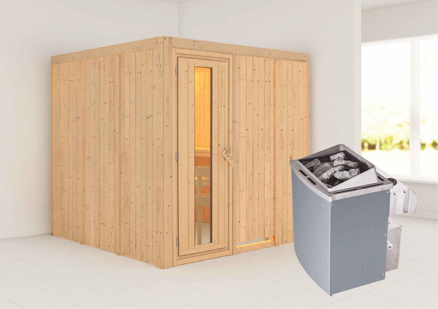 KARIBUHOLZT Sauna Rodin Front, 9kW integr.Strg m.einer Isoliertür 09231477