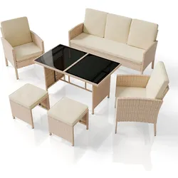 Juskys Polyrattan Gartenmöbel Sitzgruppe Turin Set 6 teilig - Outdoor Möbel mit Tisch – Lounge Creme