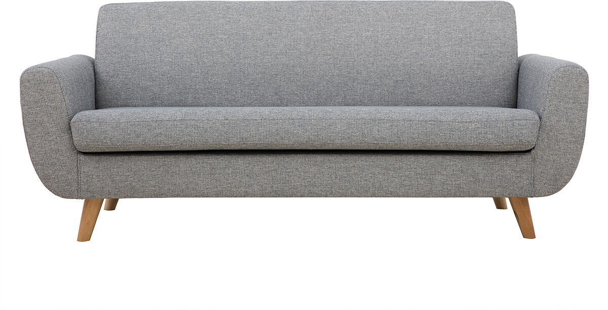 Miliboo Skandinavisches 3-Sitzer-Sofa in Hellgrau und Holz PURE
