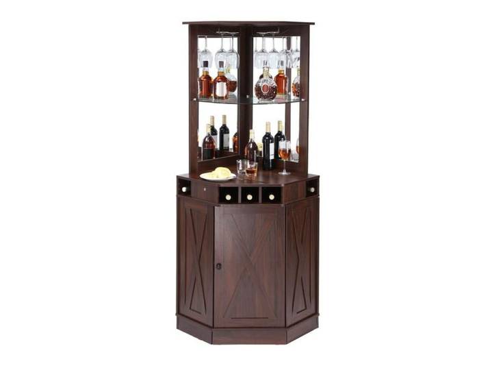 Design d'Angle Industriel Optimisez votre Espace Meuble Bar Buffet avec Porte-Verres pour Liqueurs et Salon